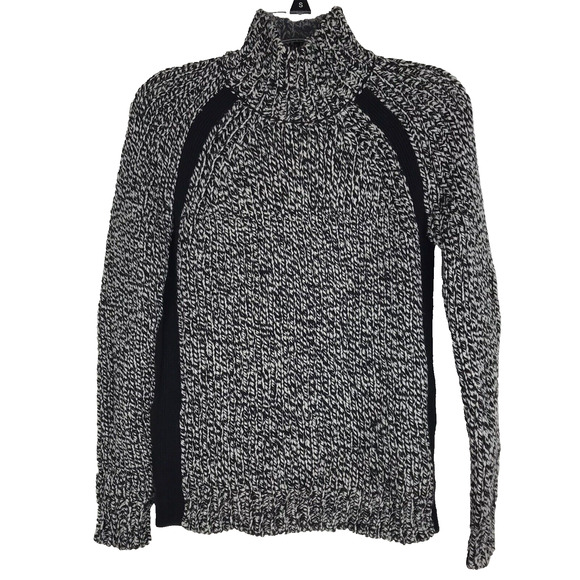 Theory Sweater Mock Neck Chunky Knit Black White Contrast Panel Wool TP Petite - Picture 1 of 6
